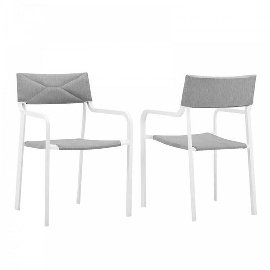 Raleigh Outdoor Patio Aluminum Armchair Set of 2, White Gray