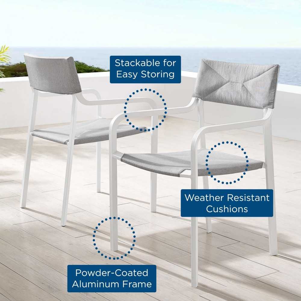 Raleigh Outdoor Patio Aluminum Armchair Set of 2, White Gray