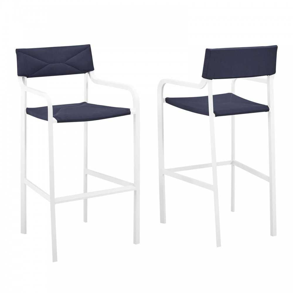 Raleigh Outdoor Patio Aluminum Bar Stool Set of 2, White Navy
