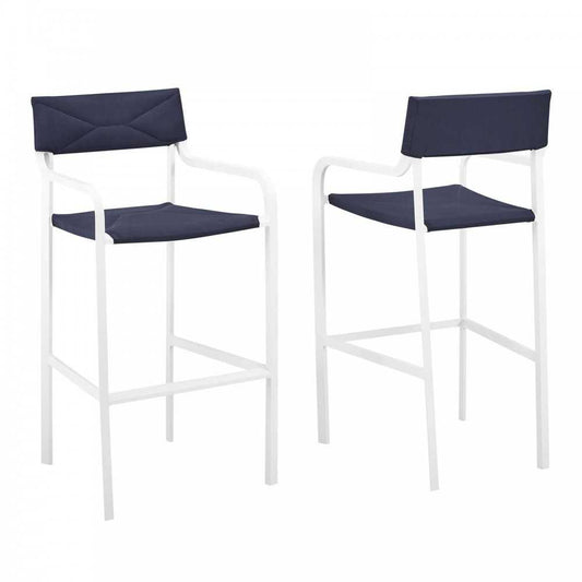 Raleigh Outdoor Patio Aluminum Bar Stool Set of 2, White Navy