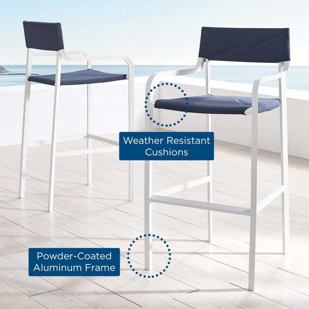 Raleigh Outdoor Patio Aluminum Bar Stool Set of 2, White Navy