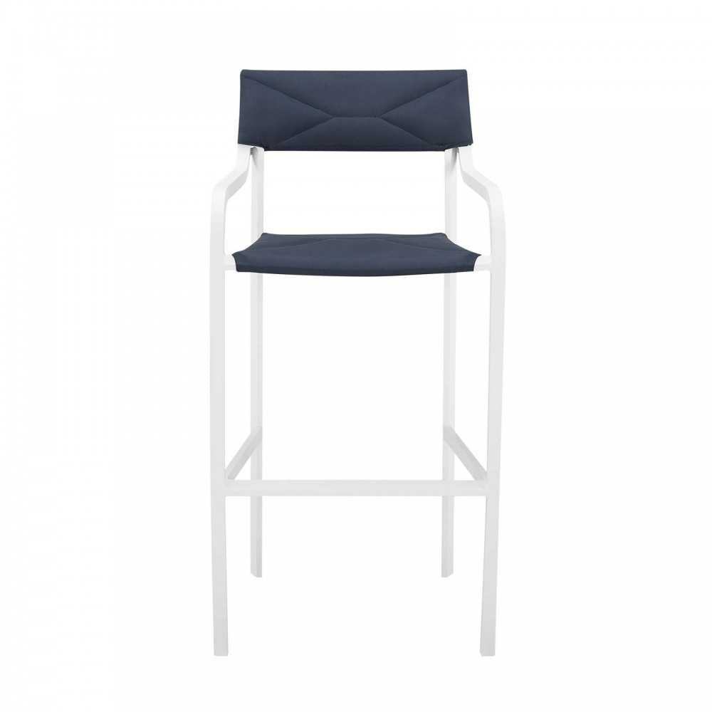 Raleigh Outdoor Patio Aluminum Bar Stool Set of 2, White Navy