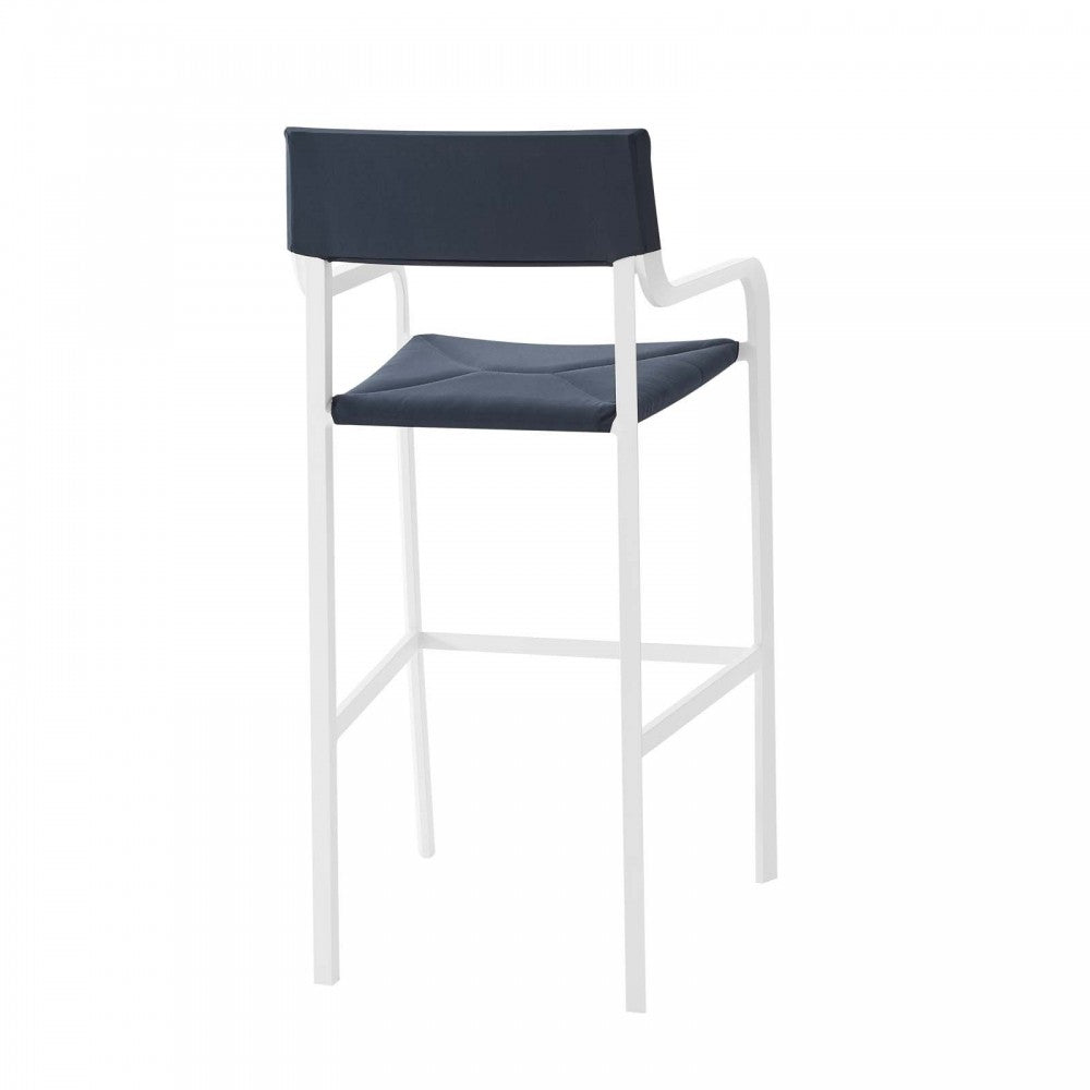 Raleigh Outdoor Patio Aluminum Bar Stool Set of 2, White Navy