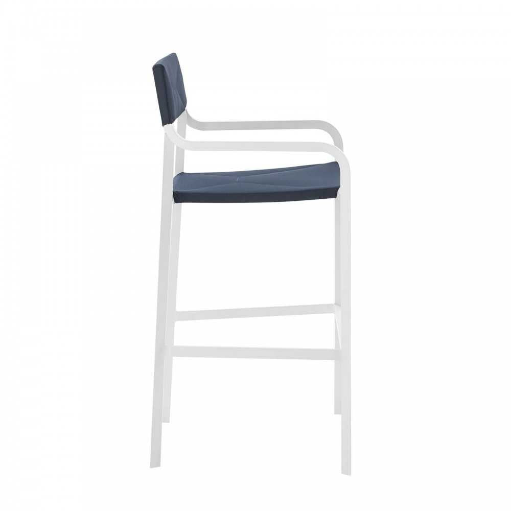Raleigh Outdoor Patio Aluminum Bar Stool Set of 2, White Navy