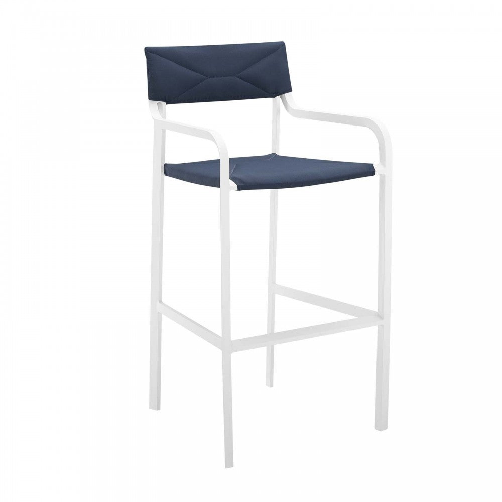 Raleigh Outdoor Patio Aluminum Bar Stool Set of 2, White Navy
