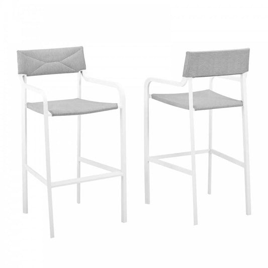 Raleigh Outdoor Patio Aluminum Bar Stool Set of 2, White Gray