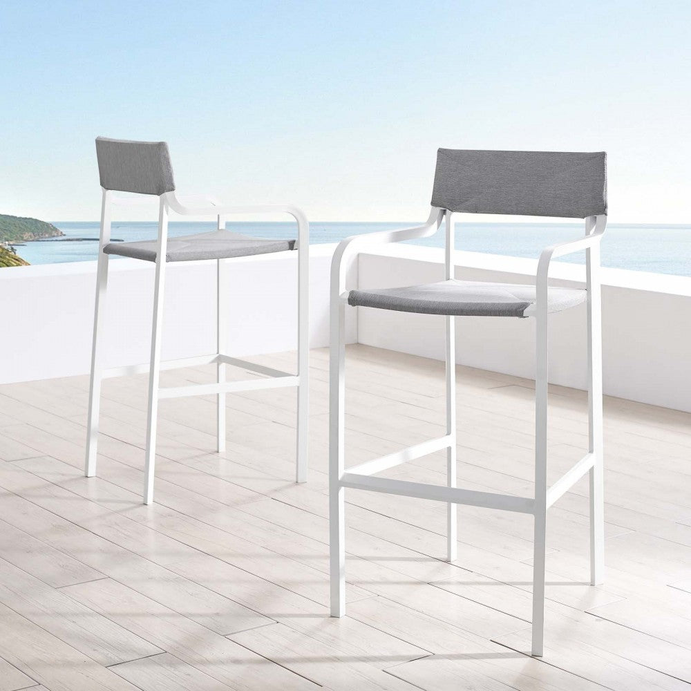 Raleigh Outdoor Patio Aluminum Bar Stool Set of 2, White Gray