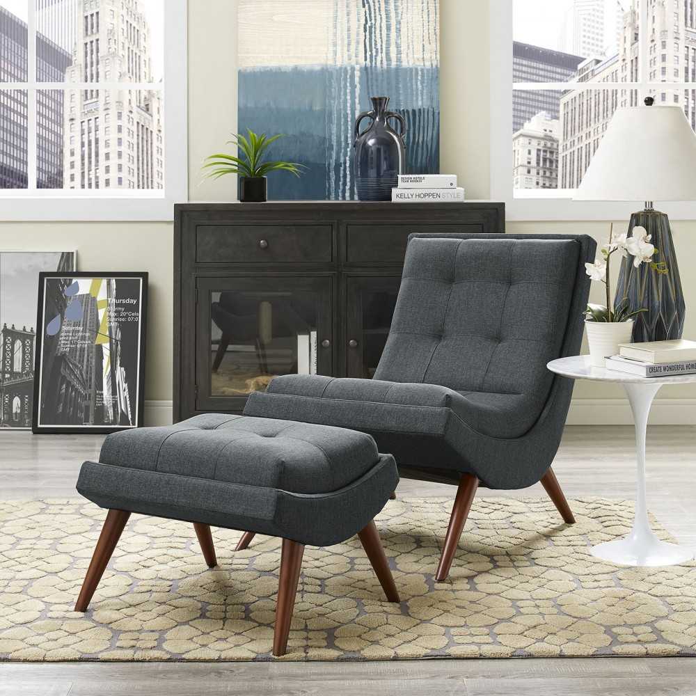Ramp Upholstered Fabric Lounge Chair Set, Gray