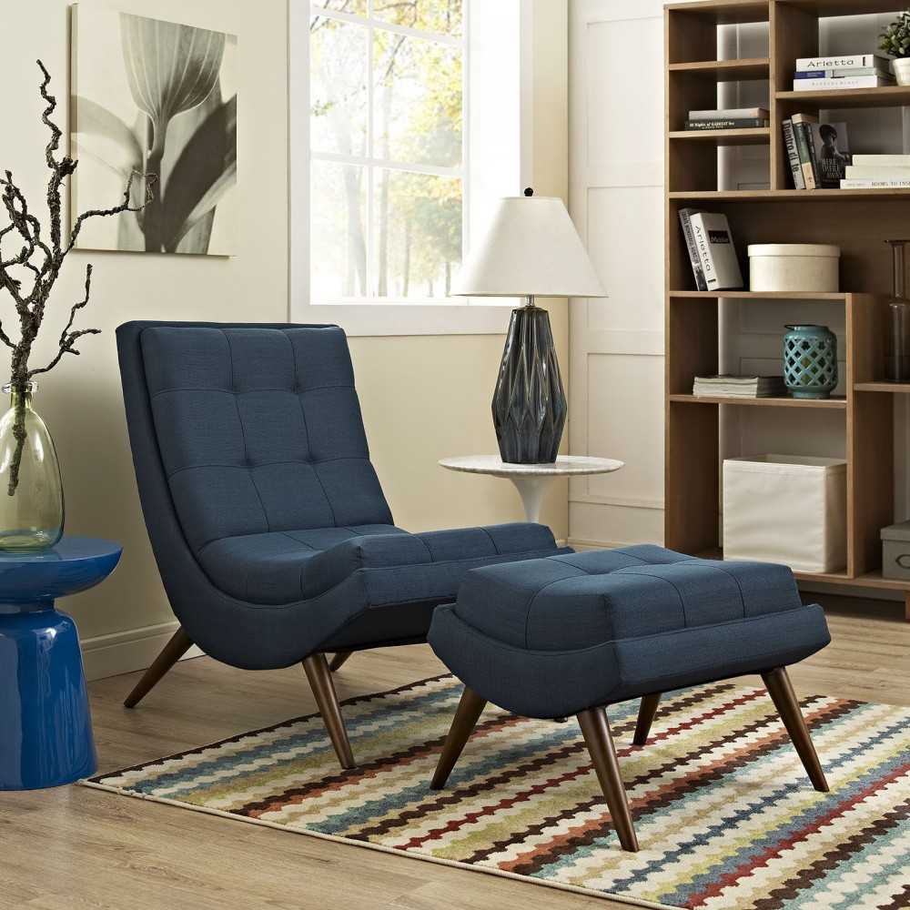 Ramp Upholstered Fabric Lounge Chair Set, Azure