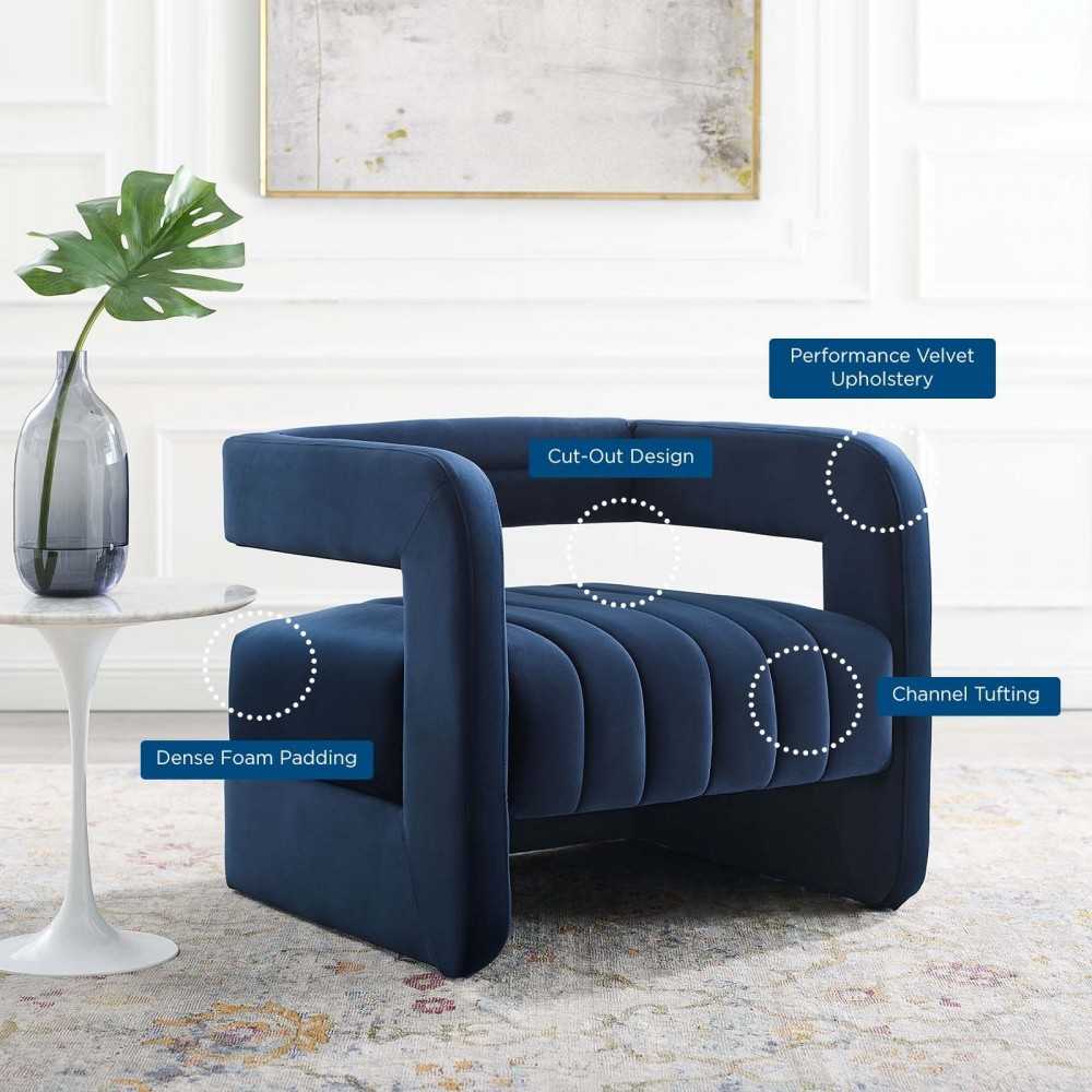 Range Tufted Performance Velvet Accent Armchair, Midnight Blue
