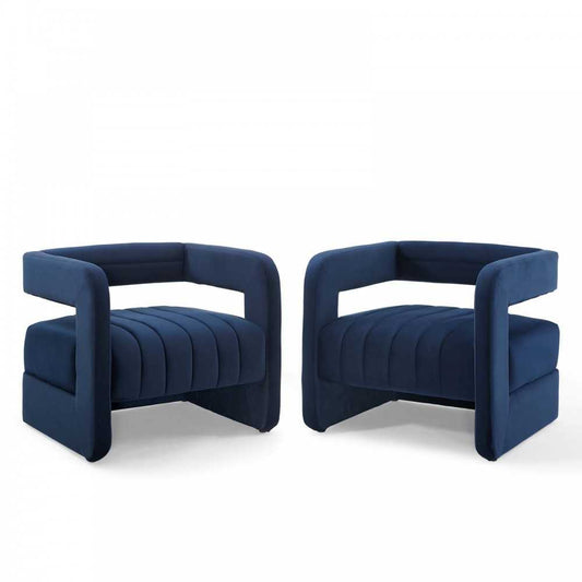 Range Tufted Performance Velvet Accent Armchair Set of 2, Midnight Blue