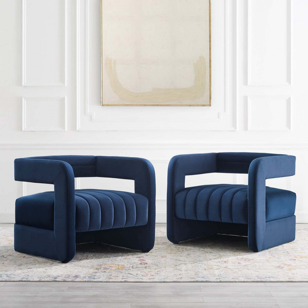 Range Tufted Performance Velvet Accent Armchair Set of 2, Midnight Blue