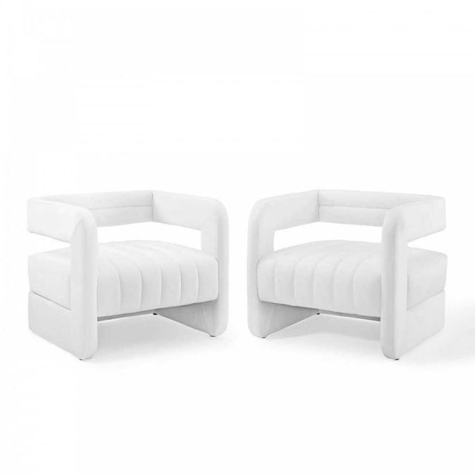 Range Tufted Performance Velvet Accent Armchair Set of 2, White