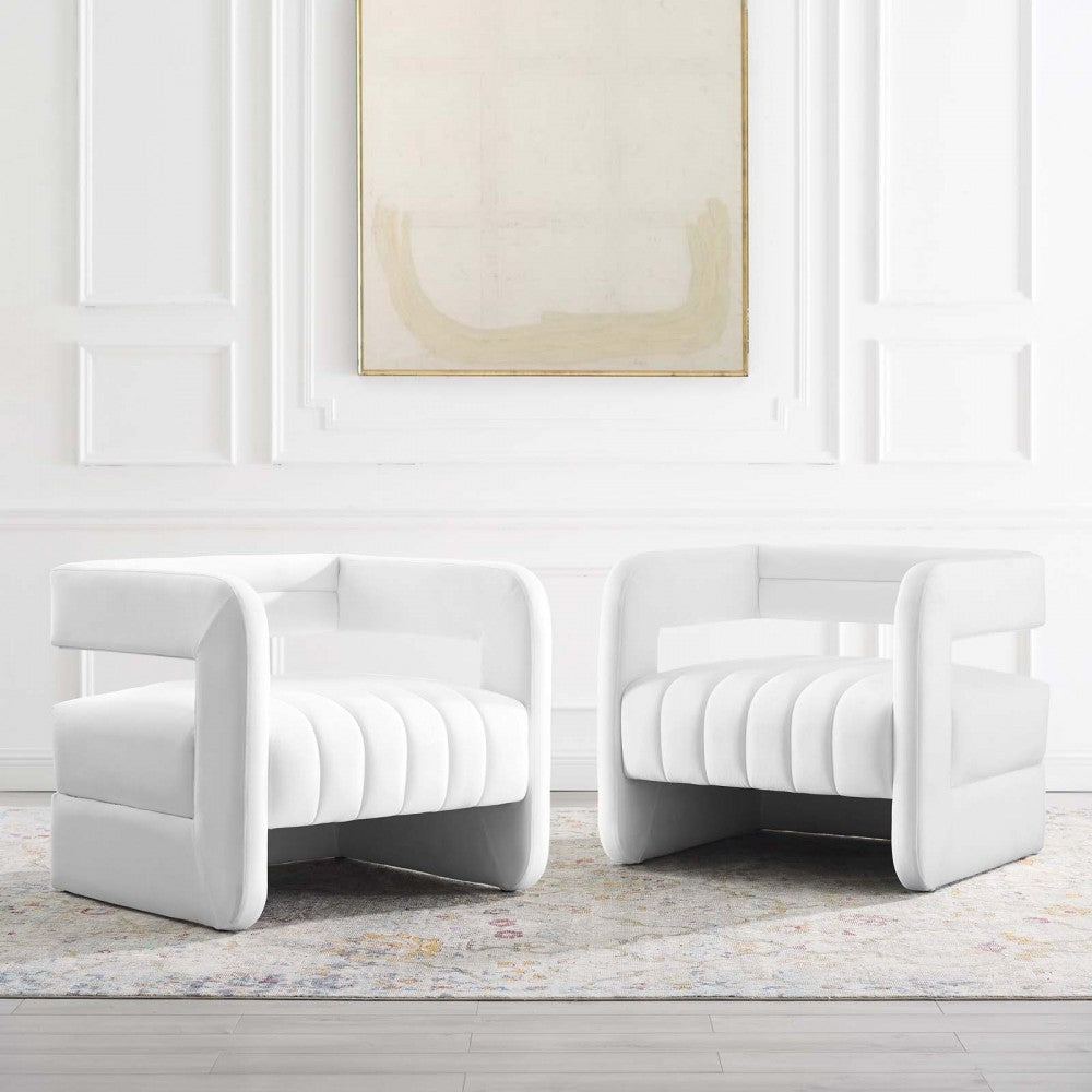 Range Tufted Performance Velvet Accent Armchair Set of 2, White
