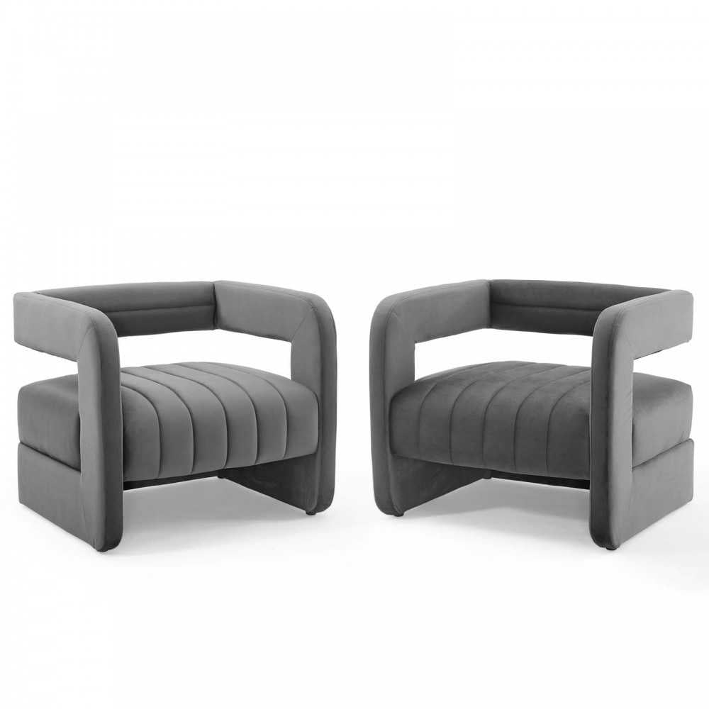 Range Tufted Performance Velvet Accent Armchair Set of 2, Charcoal