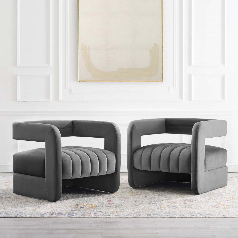 Range Tufted Performance Velvet Accent Armchair Set of 2, Charcoal