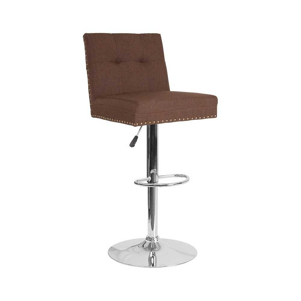 Ravello Contemporary Adjustable Height Barstool with Accent Nail Trim in Brown Fabric