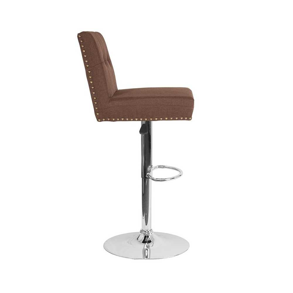 Ravello Contemporary Adjustable Height Barstool with Accent Nail Trim in Brown Fabric