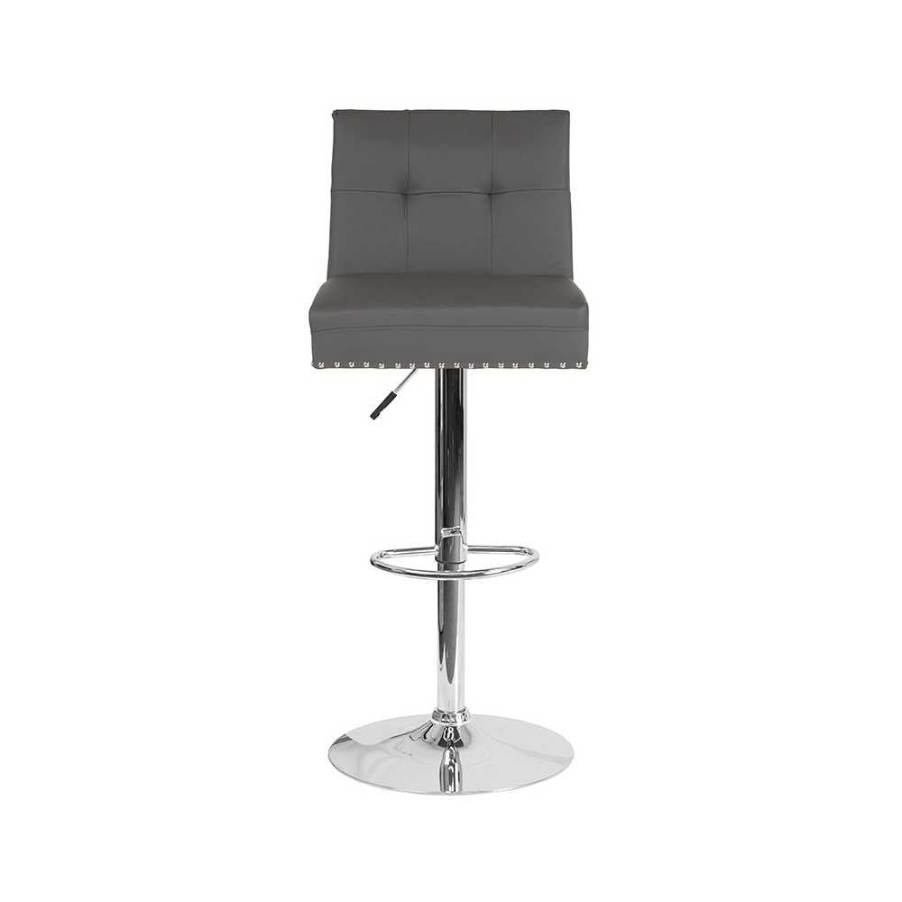 Ravello Contemporary Adjustable Height Barstool with Accent Nail Trim in Gray LeatherSoft