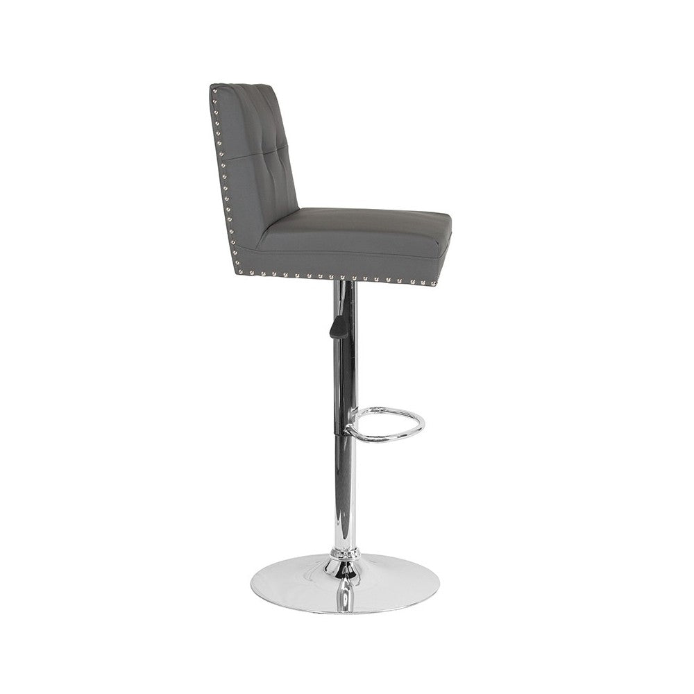 Ravello Contemporary Adjustable Height Barstool with Accent Nail Trim in Gray LeatherSoft