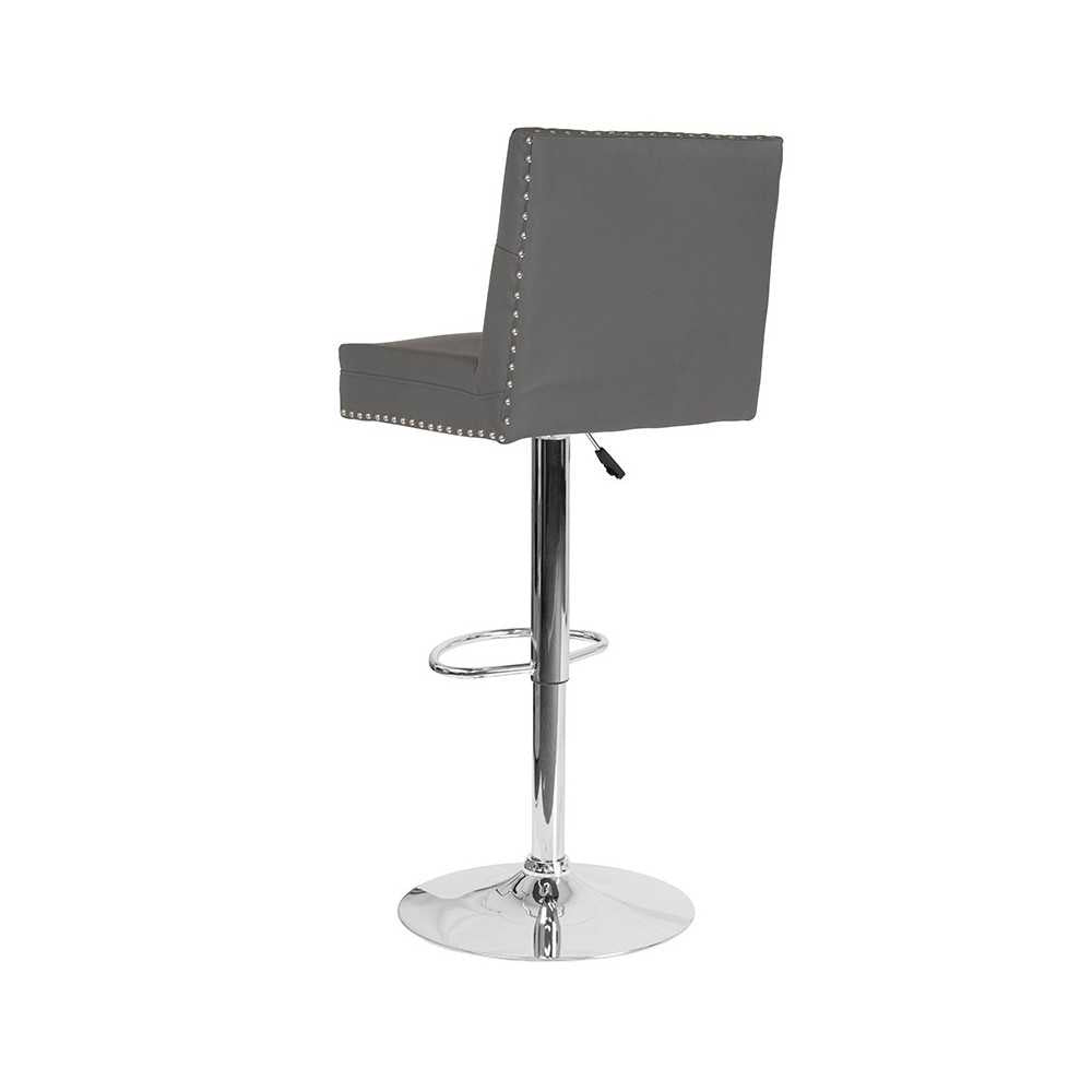 Ravello Contemporary Adjustable Height Barstool with Accent Nail Trim in Gray LeatherSoft