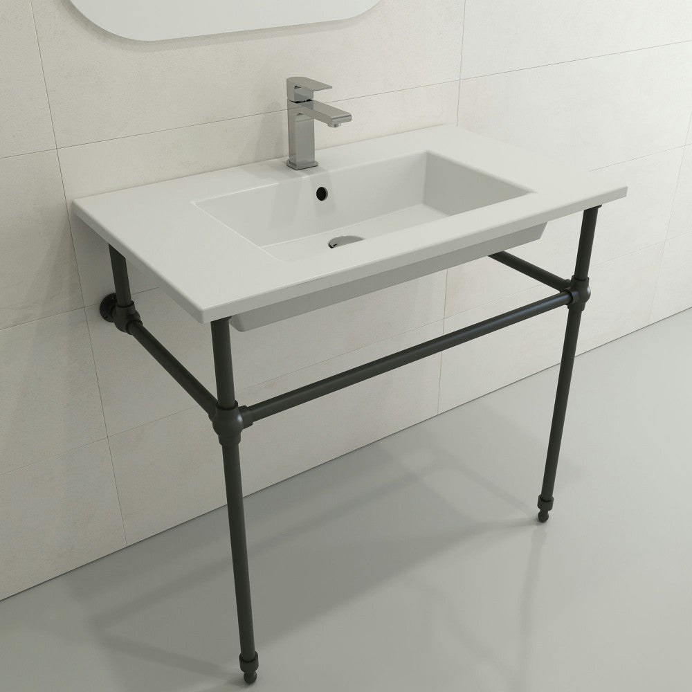 Ravenna Wall-Mounted Sink Fireclay 32.25 in. 1-Hole with Overflow in Matte White