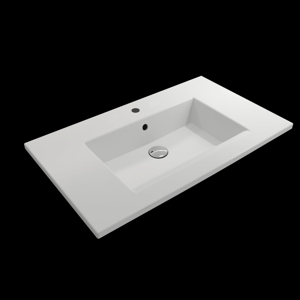 Ravenna Wall-Mounted Sink Fireclay 32.25 in. 1-Hole with Overflow in Matte White