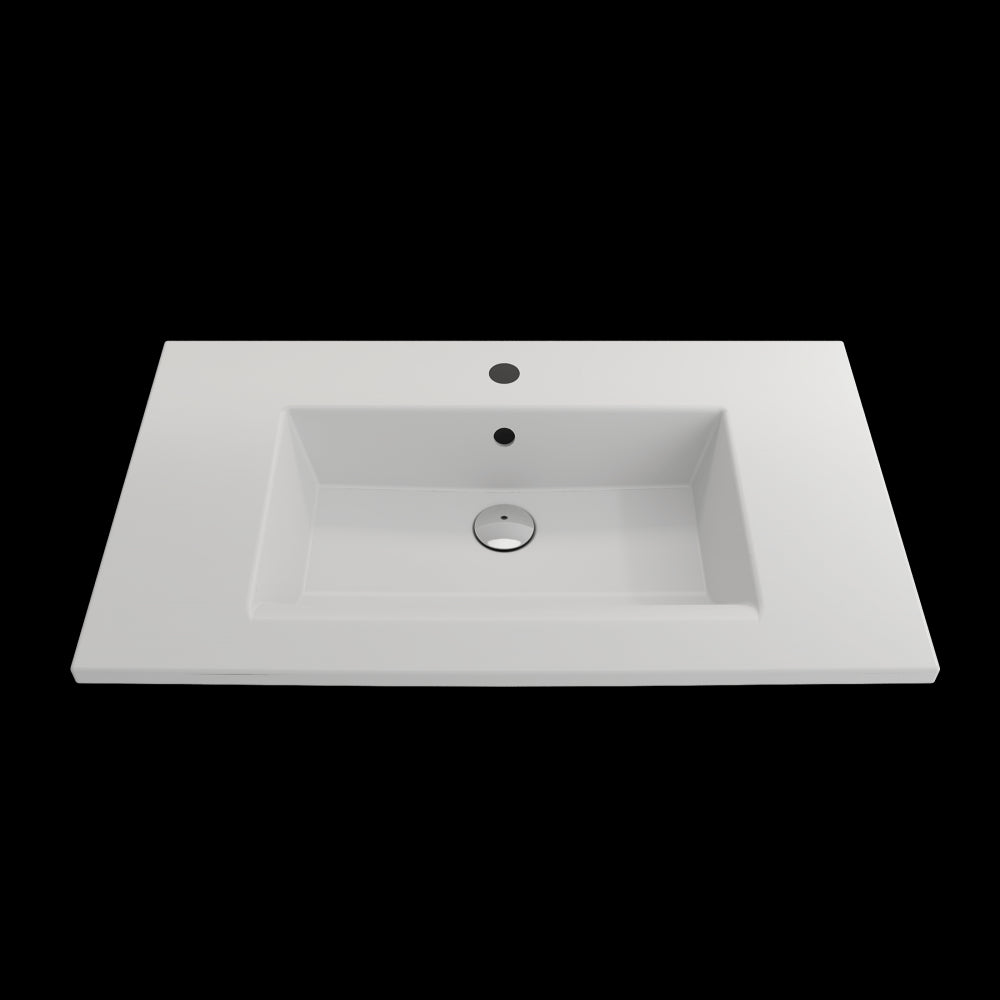 Ravenna Wall-Mounted Sink Fireclay 32.25 in. 1-Hole with Overflow in Matte White