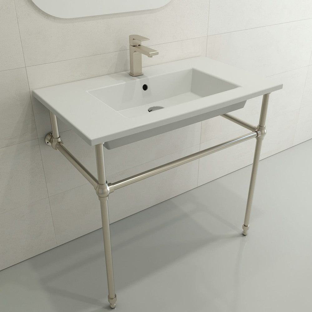 Ravenna Wall-Mounted Sink Fireclay 32.25 in. 1-Hole with Overflow in Matte White