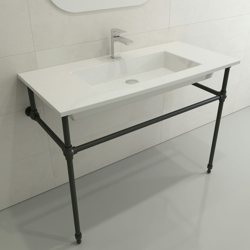 Ravenna Wall-Mounted Sink Fireclay 40.5 in. 1-Hole with Overflow in White