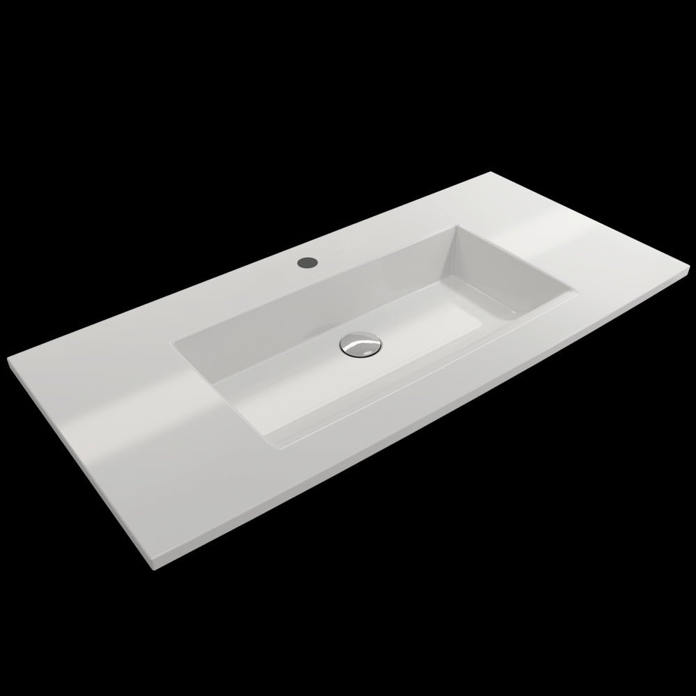Ravenna Wall-Mounted Sink Fireclay 40.5 in. 1-Hole with Overflow in White