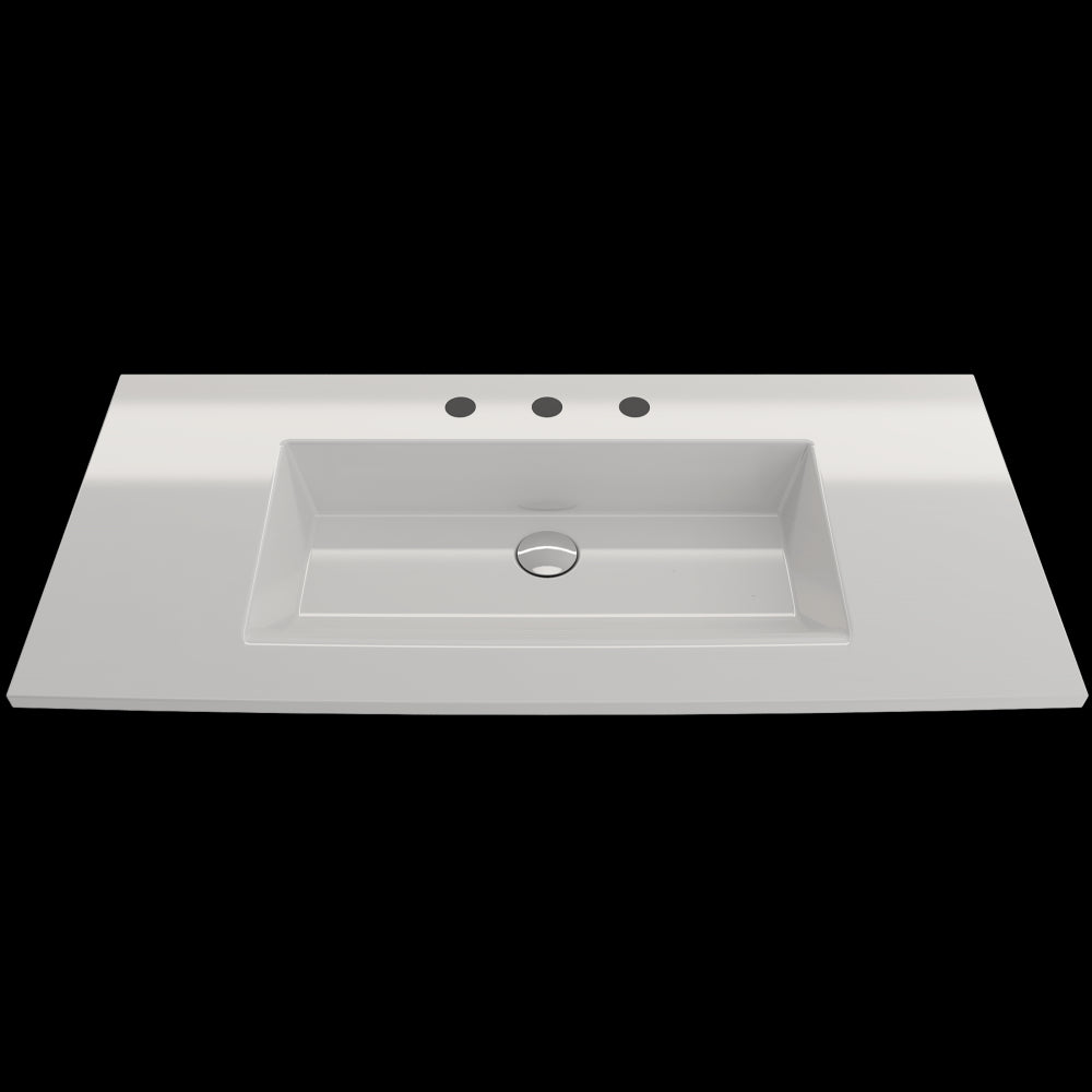 Ravenna Wall-Mounted Sink Fireclay 40.5 in. 3-Hole with Overflow in White