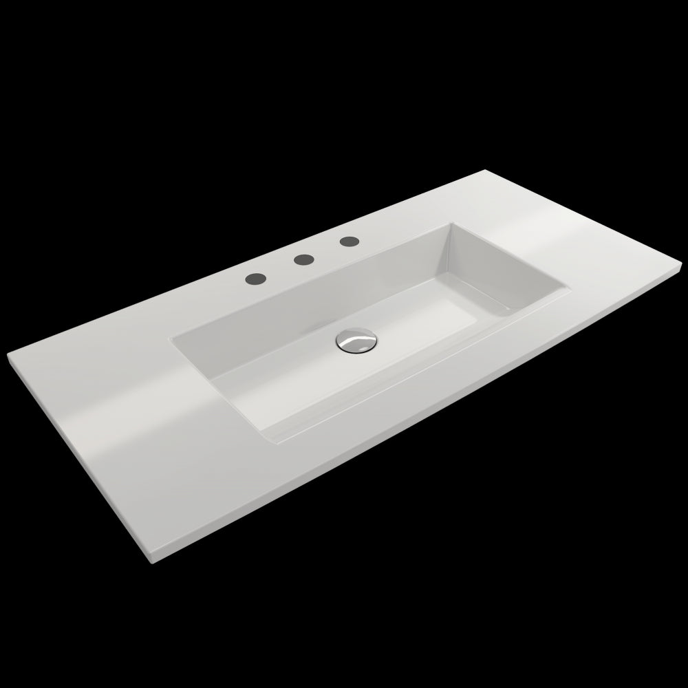 Ravenna Wall-Mounted Sink Fireclay 40.5 in. 3-Hole with Overflow in White