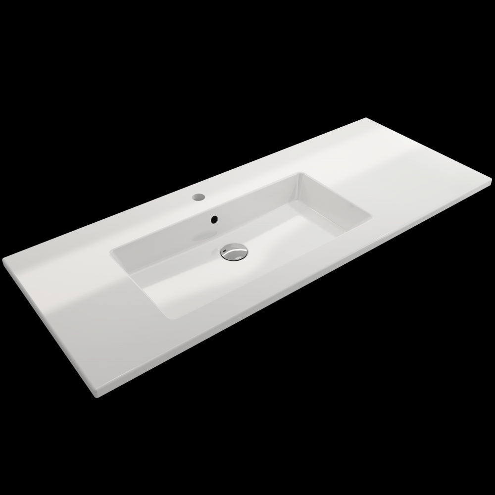 Ravenna Wall-Mounted Sink Fireclay 47.5 in. 1-Hole with Overflow in White