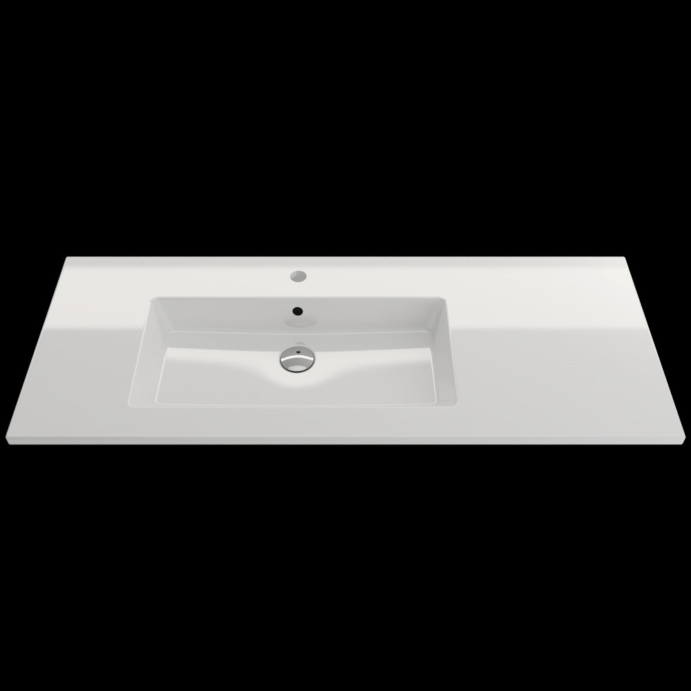 Ravenna Wall-Mounted Sink Fireclay 47.5 in. 1-Hole with Overflow in White