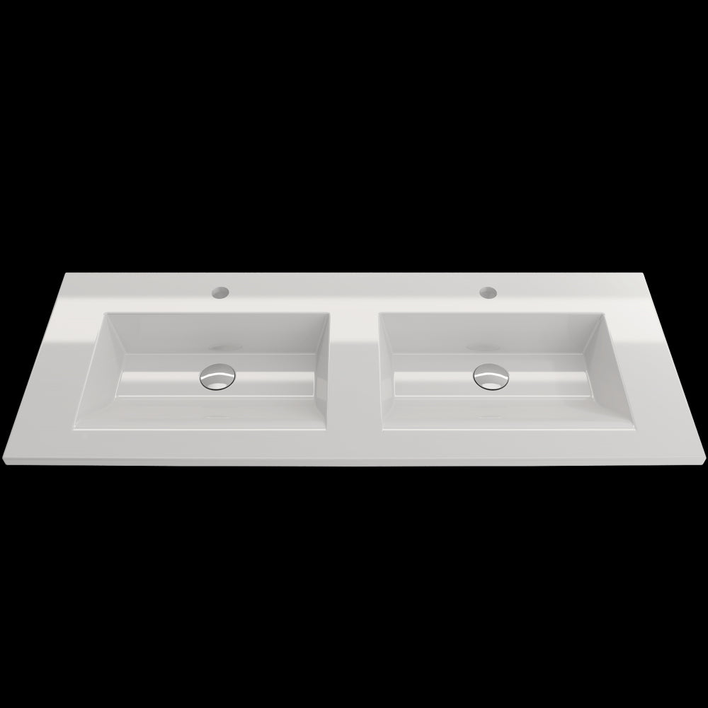 Ravenna Wall-Mounted Sink Fireclay 48 in. Double Bowl in White