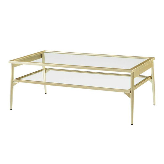 Rayna 42" Two Tier Glass and Metal Coffee Table - Gold