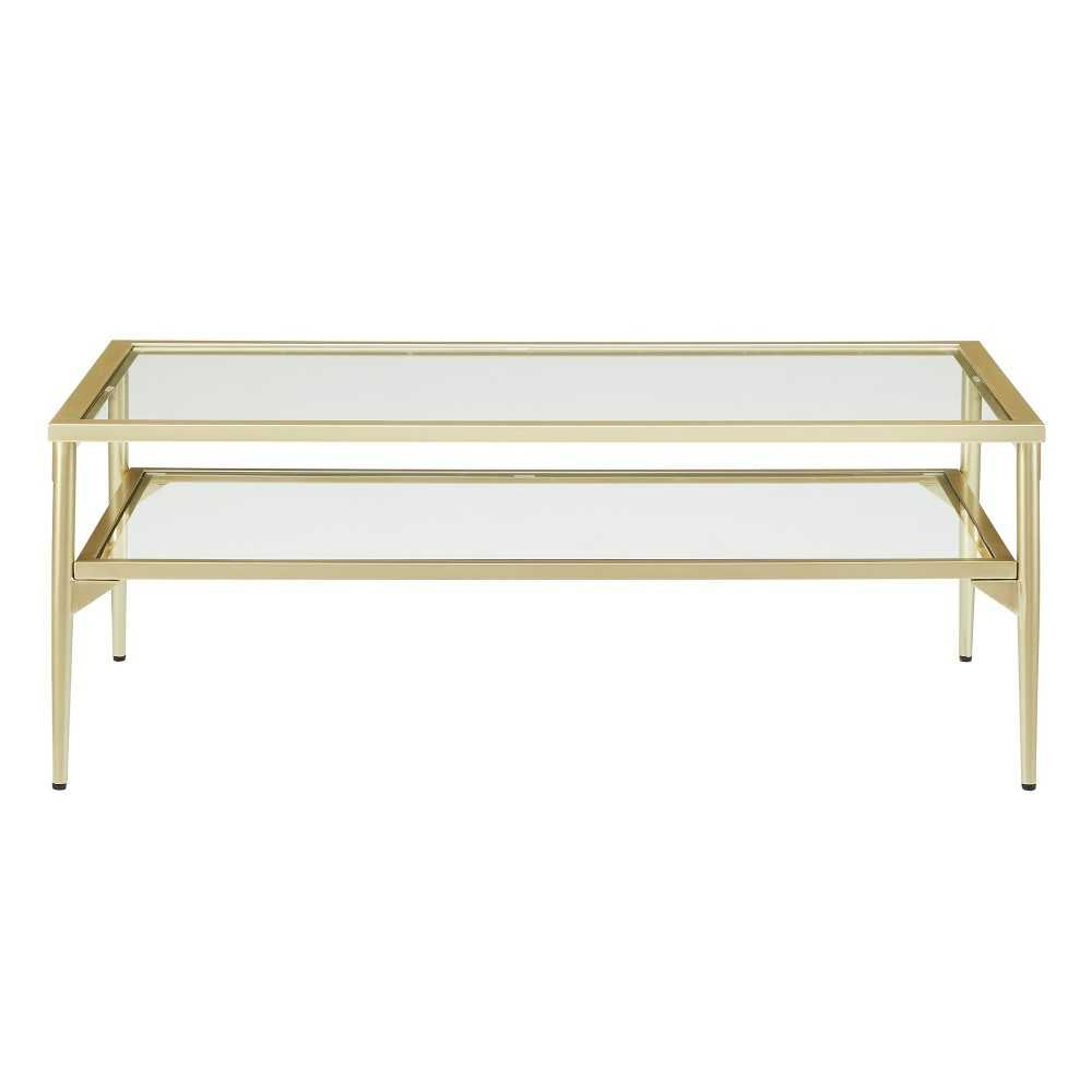 Rayna 42" Two Tier Glass and Metal Coffee Table - Gold