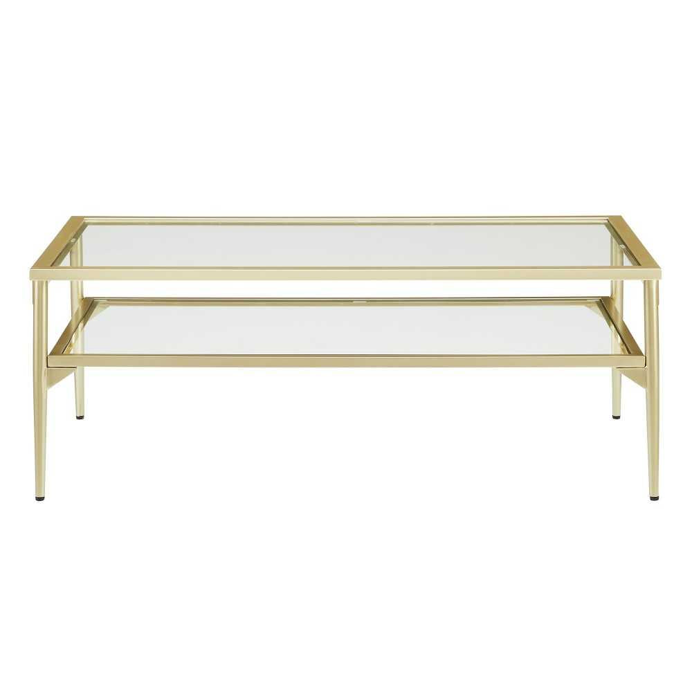 Rayna 42" Two Tier Glass and Metal Coffee Table - Gold