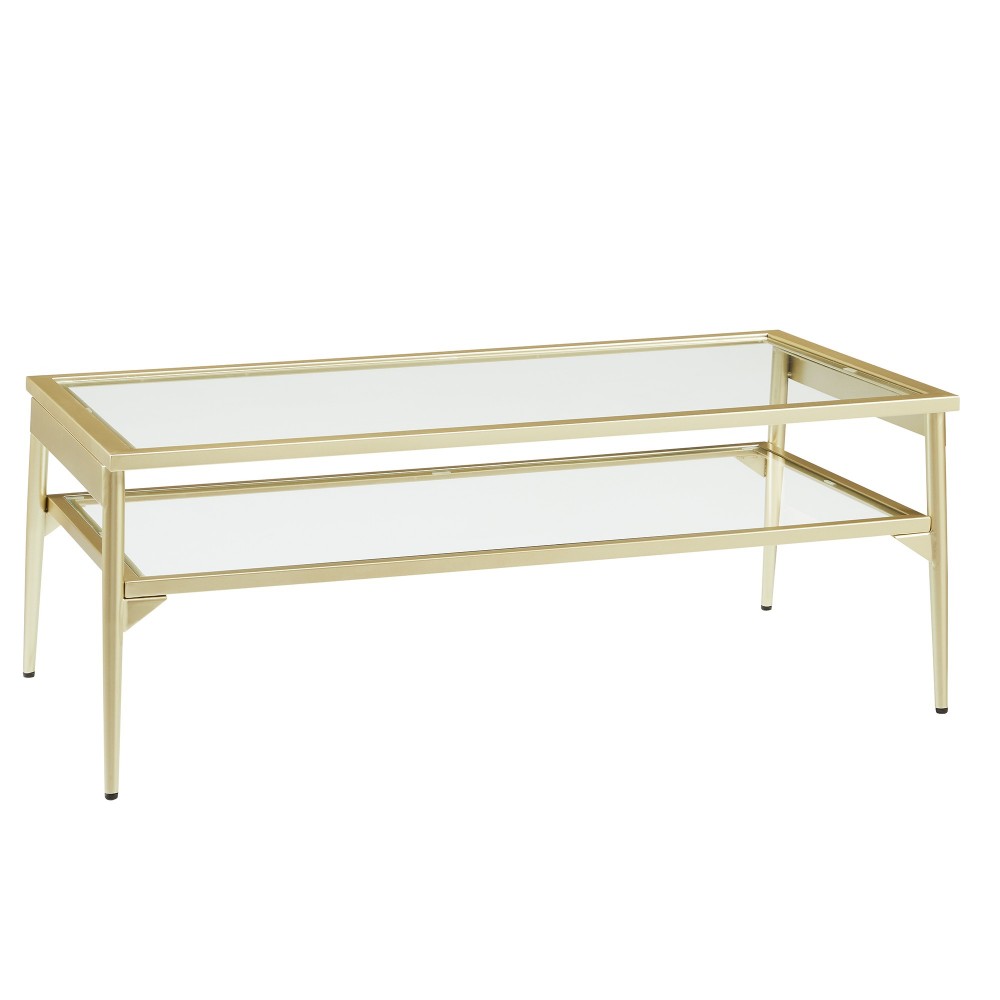 Rayna 42" Two Tier Glass and Metal Coffee Table - Gold