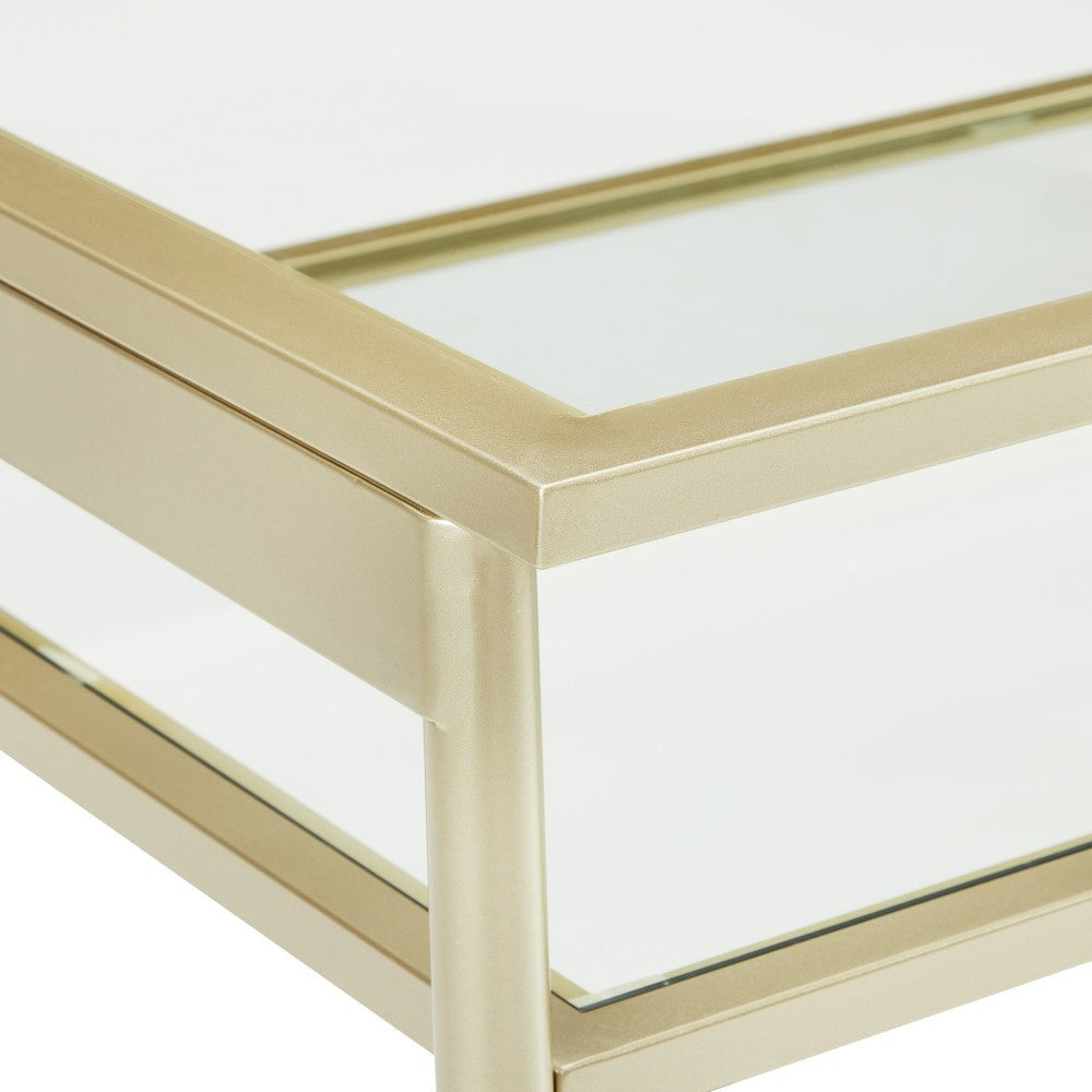 Rayna 42" Two Tier Glass and Metal Coffee Table - Gold