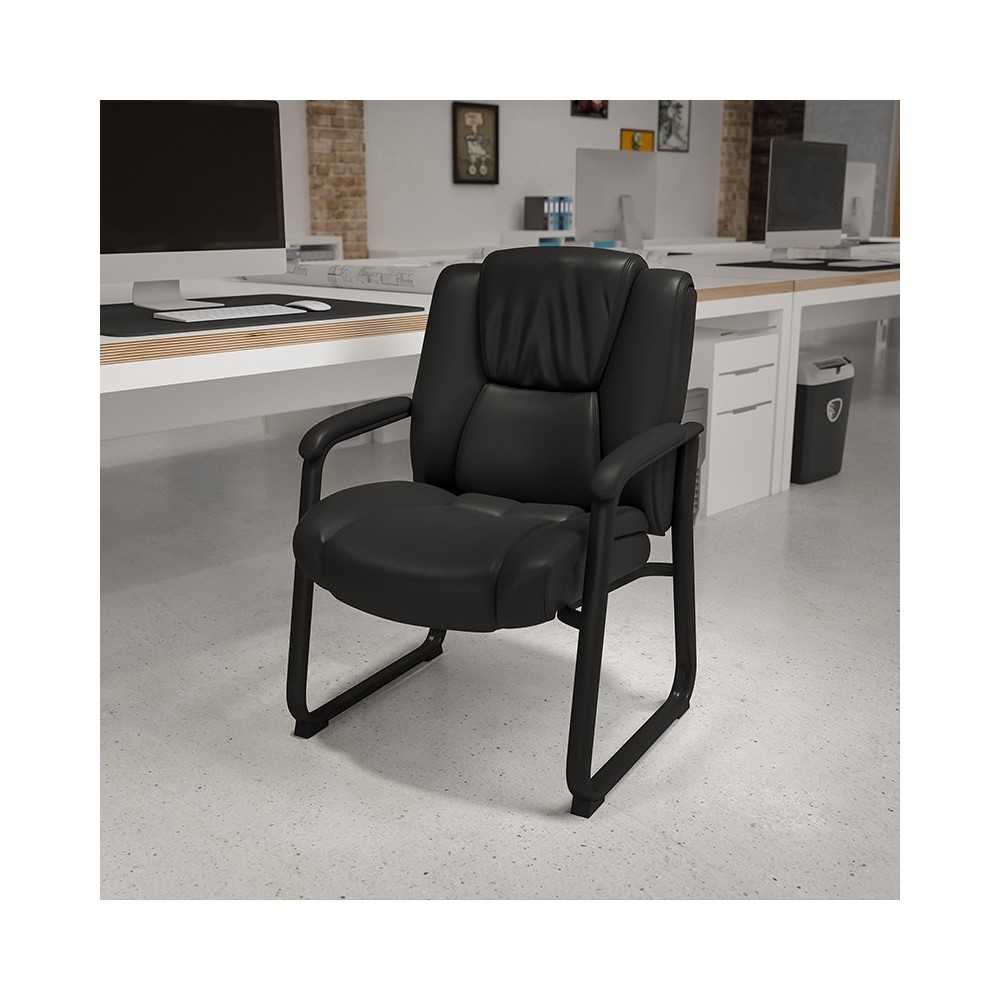 Reception Chairs | Black LeatherSoft Side Chairs for Reception and Office