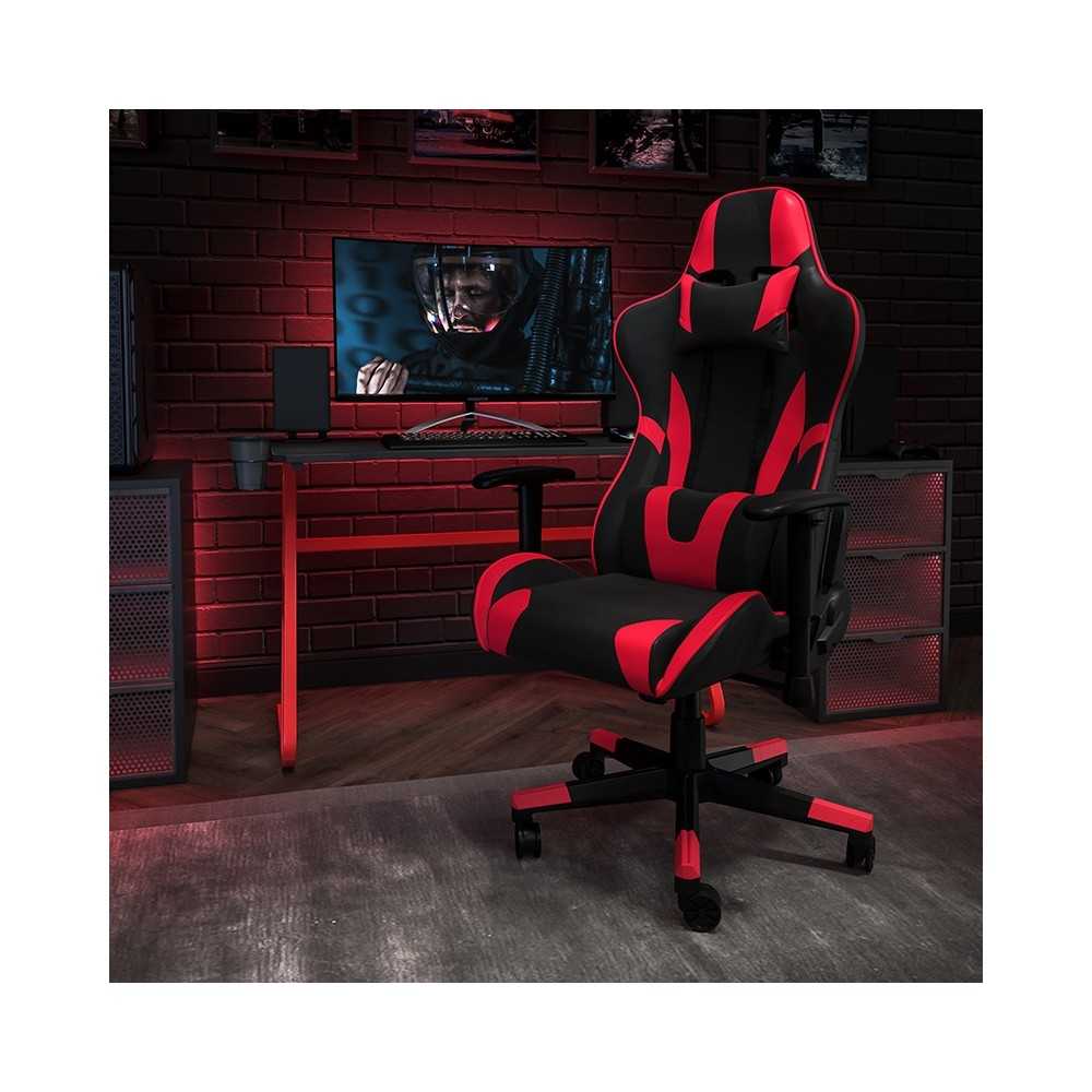 Red Gaming Desk and Red/Black Reclining Gaming Chair Set with Cup Holder and Headphone Hook