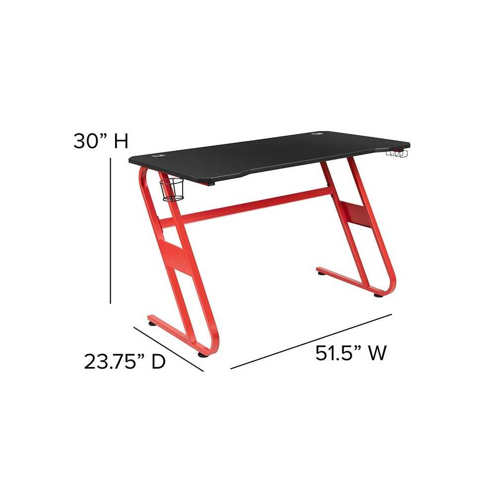 Red Gaming Desk with Cup Holder/Headphone Hook & Black Reclining Back/Arms Gaming Chair with Footrest