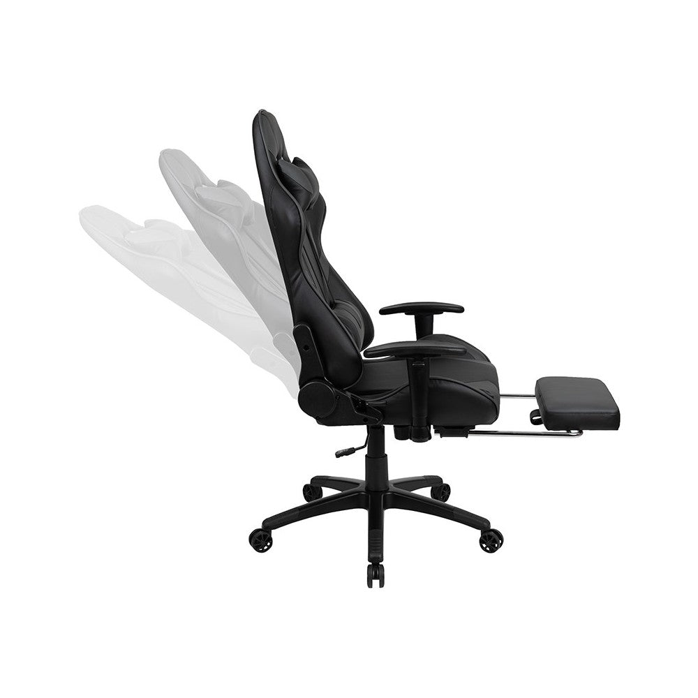 Red Gaming Desk with Cup Holder/Headphone Hook & Gray Reclining Gaming Chair with Footrest