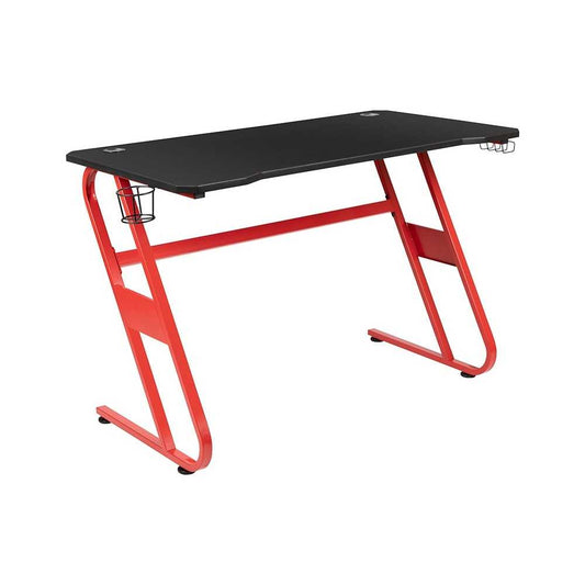 Red Gaming Ergonomic Desk with Cup Holder and Headphone Hook