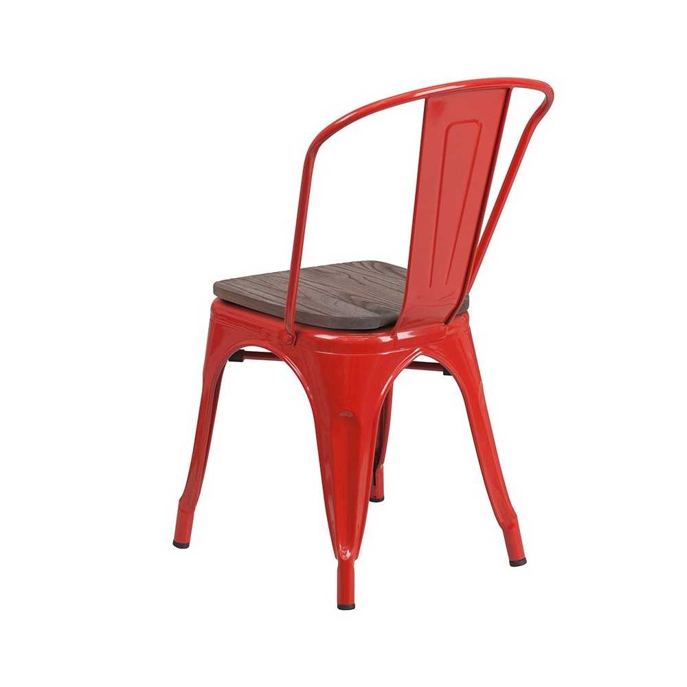 Red Metal Stackable Chair with Wood Seat