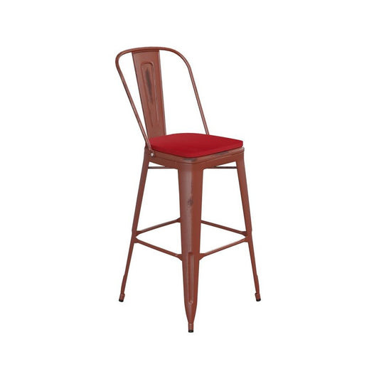 Red Metal Stool-Red Seat