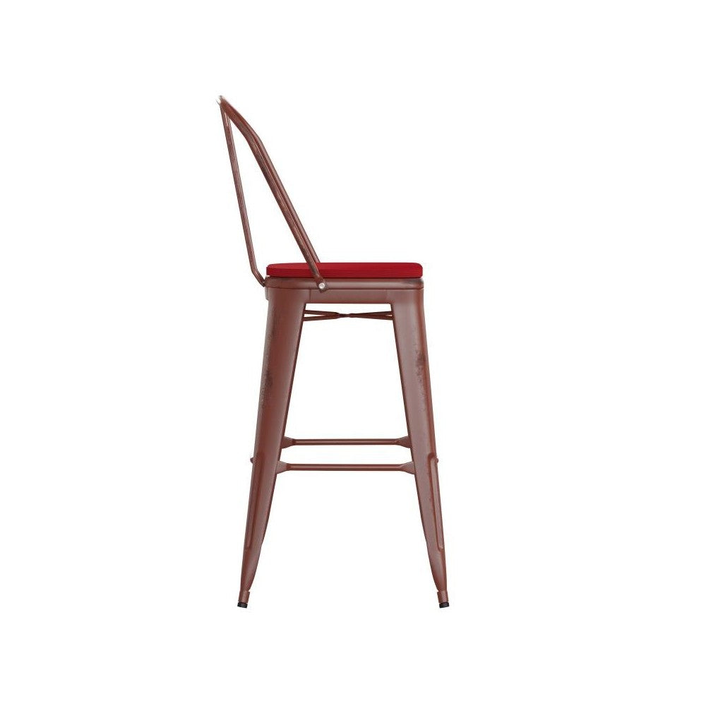 Red Metal Stool-Red Seat