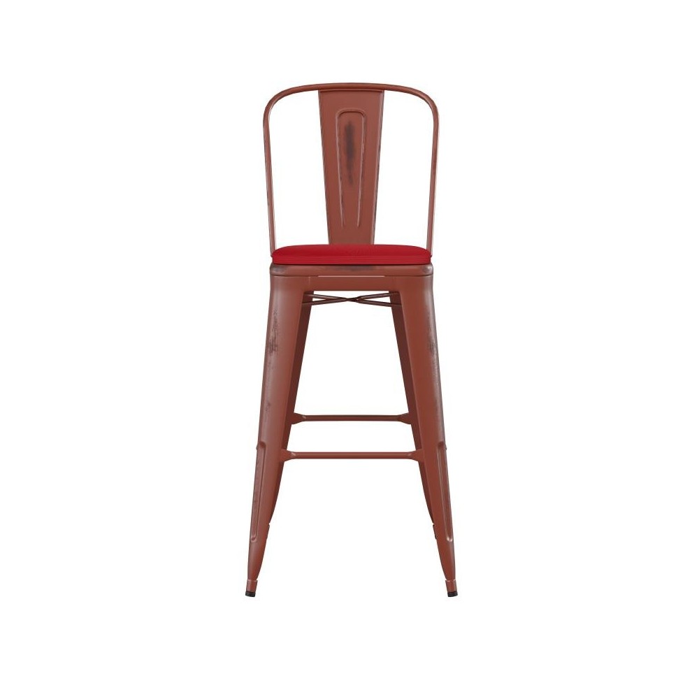 Red Metal Stool-Red Seat